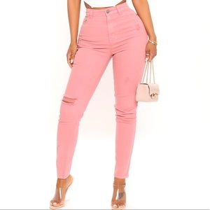 FASHION NOVA - Come On Now Stretched Ripped Skinny Jeans, Rose, Size 5 US